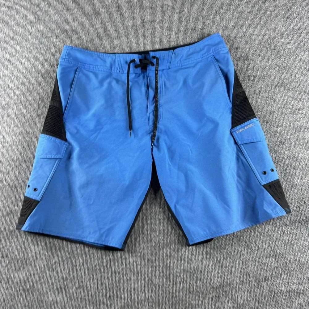 Pelagic Swim Shorts Mens 36 Blue Black FX 90 Tactical Fishing Board Trunks